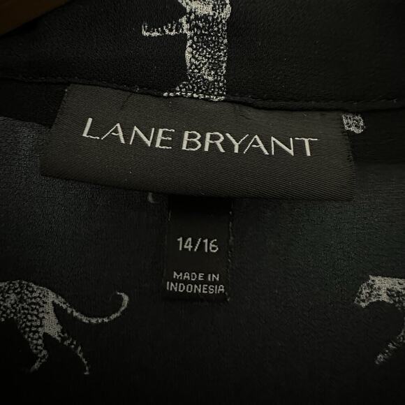 Lane Bryant Women Top Plus 14 Black Sheer Cheetah Leopard Classic Retro Office - Picture 12 of 15